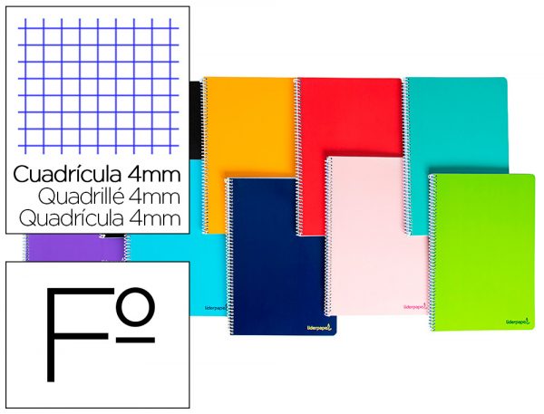 CUADERNO ESPIRAL LIDERPAPEL FOLIO SMART TAPA BLANDA 80H 60GR CUADRO 4 MM CON MARGEN COLORES SURTIDOS